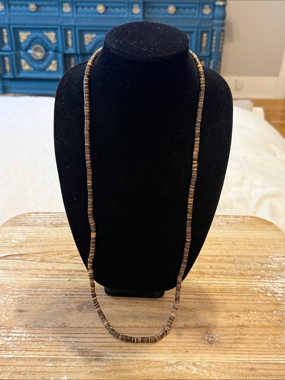 Vintage Boho Brown Wooden Beaded Long Lanyard Statement Necklace